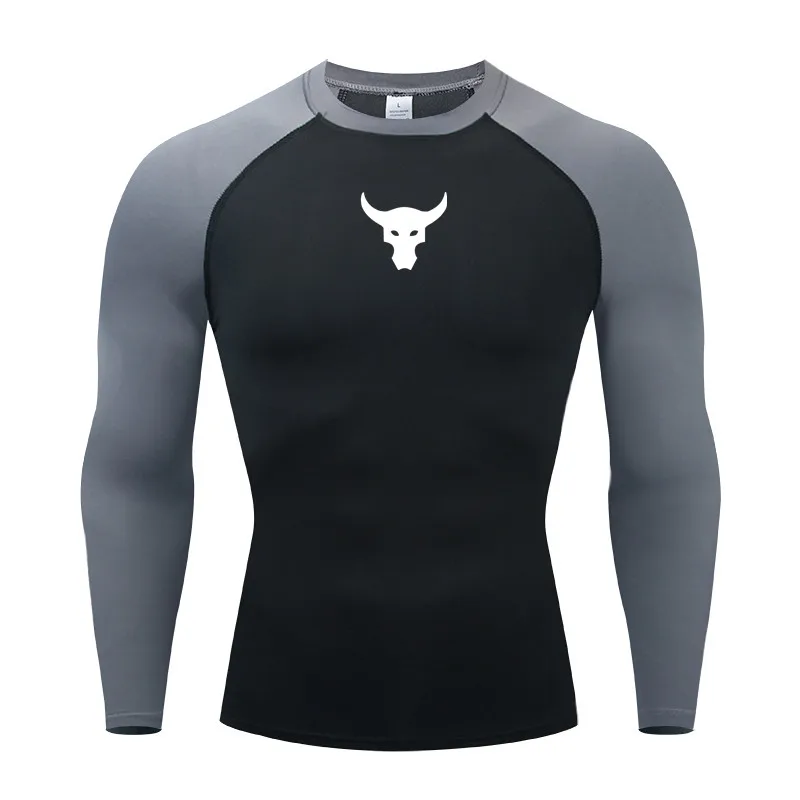 Men Round Neck Quick dry Long-Sleeved Compression Long Sleeved Sports Fitness Tight T-shirt Running