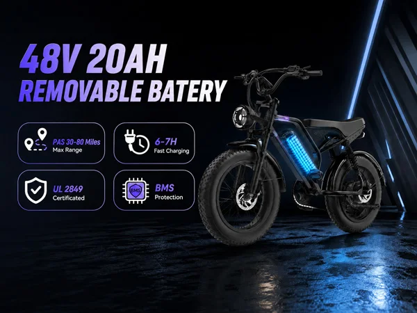 20 Inch Fat Tire Electric Bicycle 1500W Peak 32MPH Max Speed Full Suspension Ebike 48V 20Ah UL Certified Battery Shimano 7-Speed Off Road Electric Bike image 7