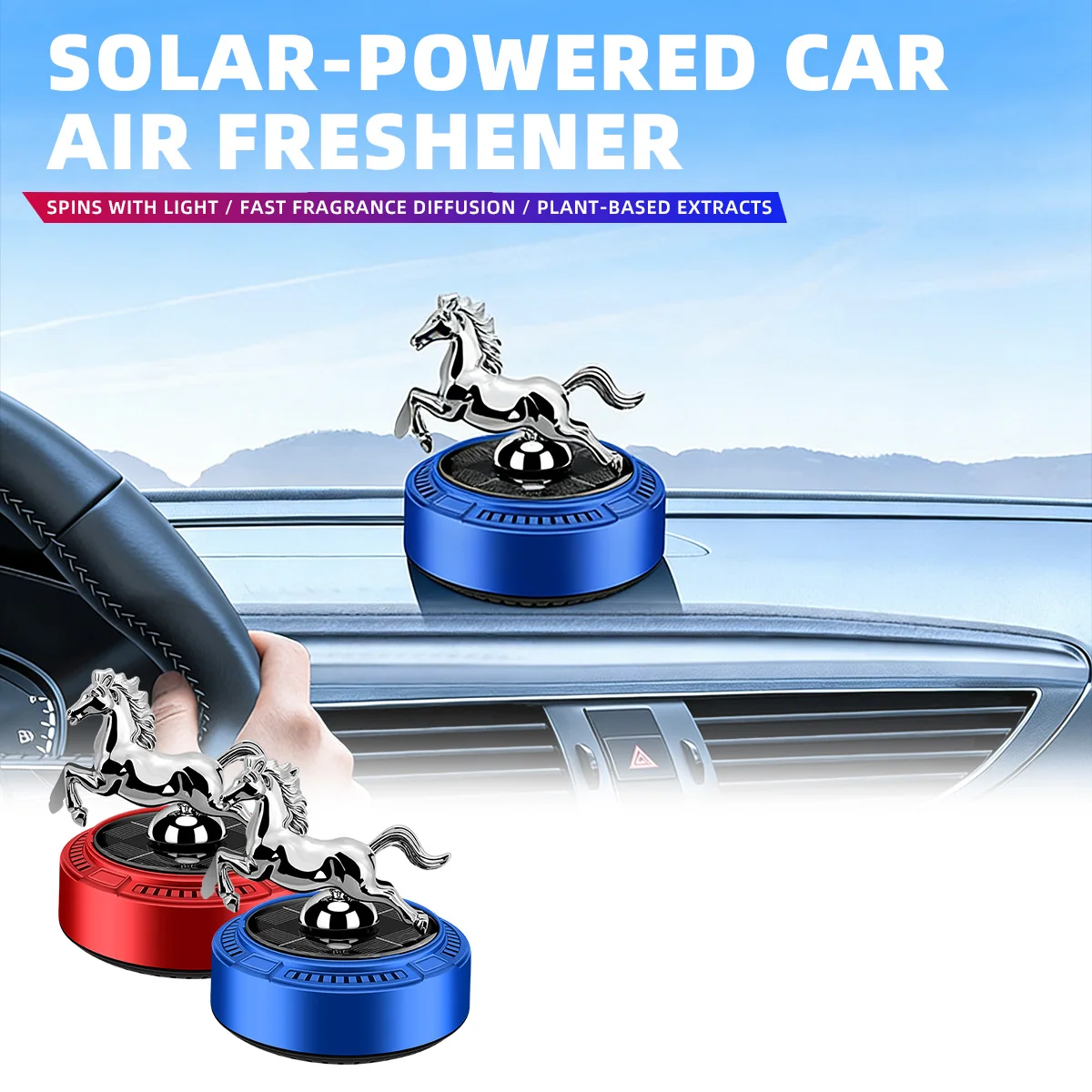 Solar Powered Rotating Horse Style Car Dashboard Ornament 360° Auto Spin Decor Car Air Freshener Car Interior Decoration