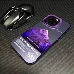 Fashion brand Purple Blue Sunset Snow Mountain Phone Case for iphone 15 14 13 12 11 14 Pro Max new luxury label hard cover