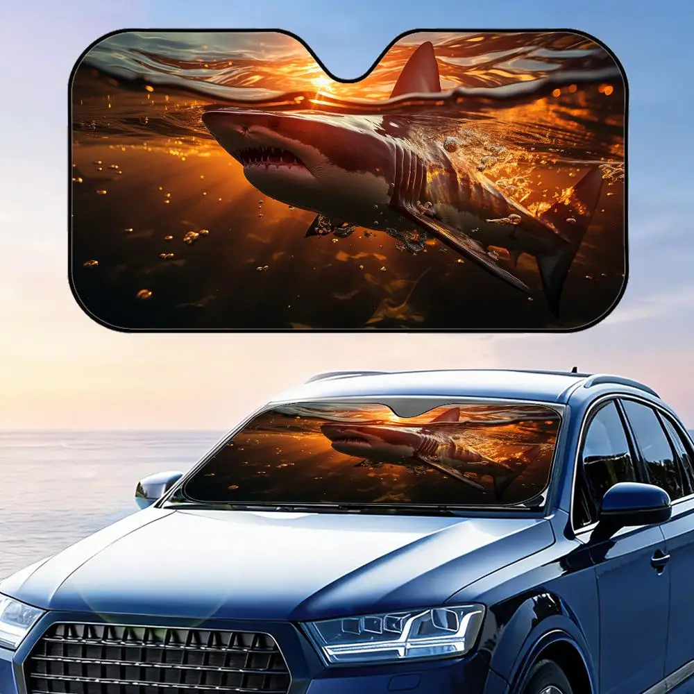 

Cool Ocean Shark Sun Visor Reusable Aluminum Foil Car Sunshade UV Protection Heat Insulation Windshield Cover
