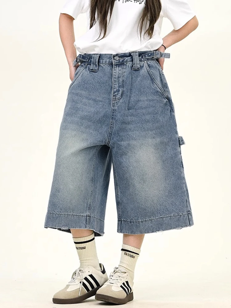 Plus Size Workwear Denim Orts Damen Herbst Small Stature Pear Ape Fat MM Schlankheitshose mit lockerem, weitem Bein und Siebenfuß