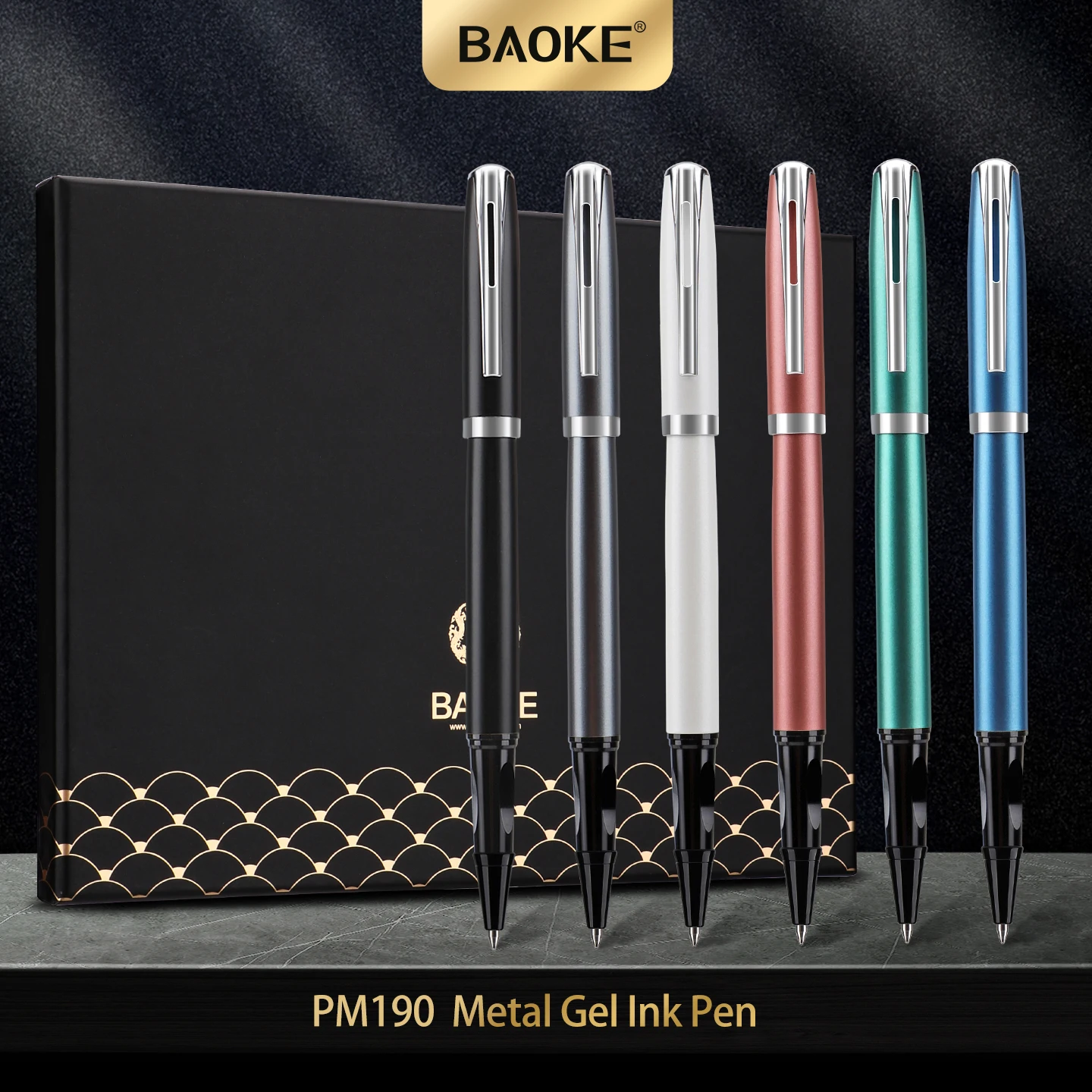BAOKE PM180 فاخر 0.7 مللي متر حبر جل معدني مجموعة أقلام حبر أسود 6 برميل اللون السلس الكتابة رصاصة تلميح للمكتب ، هدية ، الكتابة
