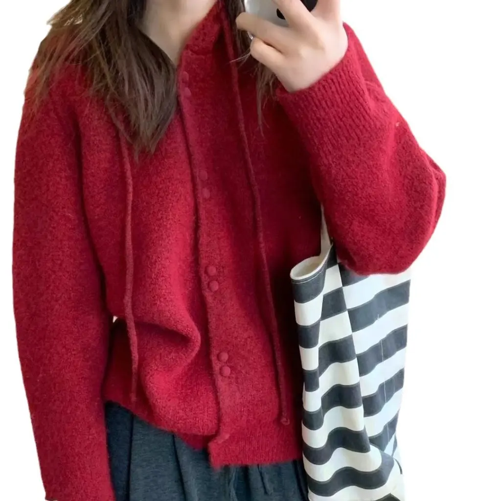 

Женский повседневный шерстяной разноцветный вязаный кардиган в корейском стиле с капюшоном, мягкий клейкий плюшевый свитер, пальто, топ в ленивом стиле