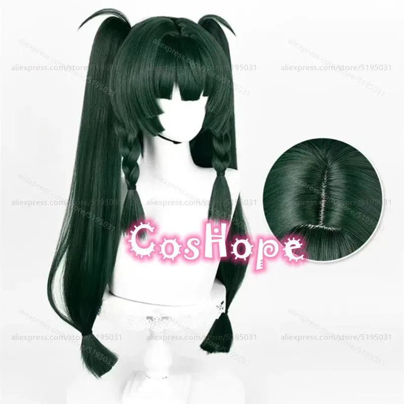 كاندي 2025ZZZ Qingyi مع ذيل حصان مزدوج شعر مستعار أخضر داكن أنيمي تأثيري الباروكات مقاومة للحرارة الاصطناعية