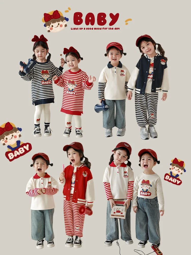 

Girl's Playful Cute Coat Button Casual Polo Shirt Winter New Thick Warm Multi-piece Set