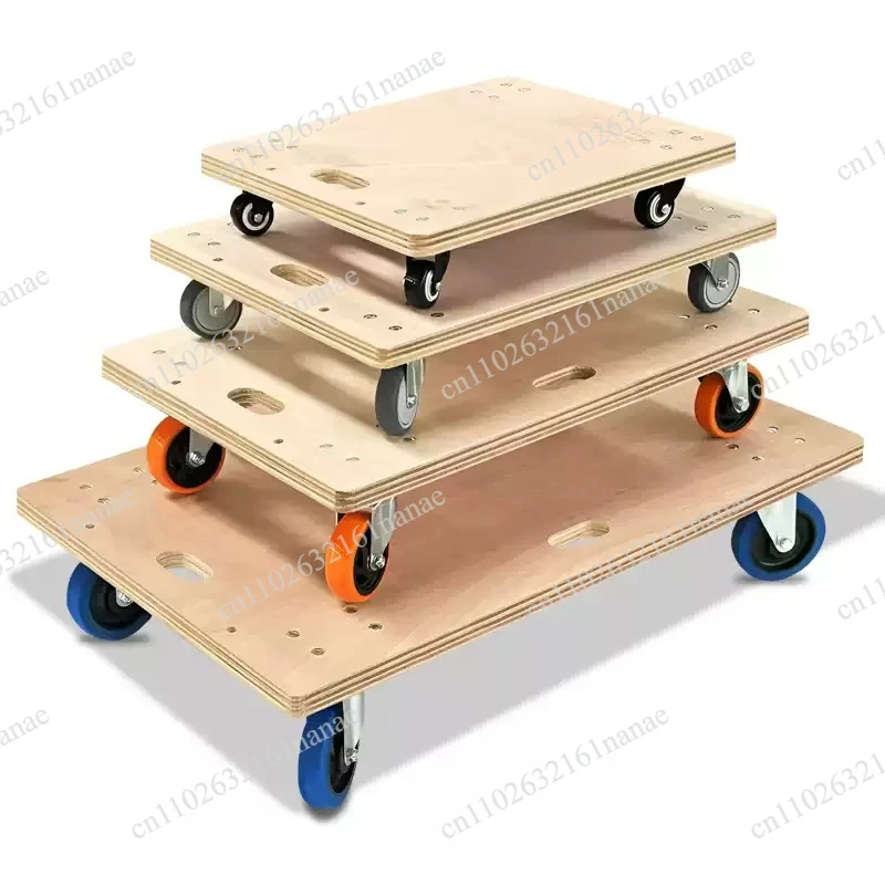 Large 5-inch blue wheels (60x45cm), 600kg heavy-duty wooden platform trolley, 4-wheel mobile transporter