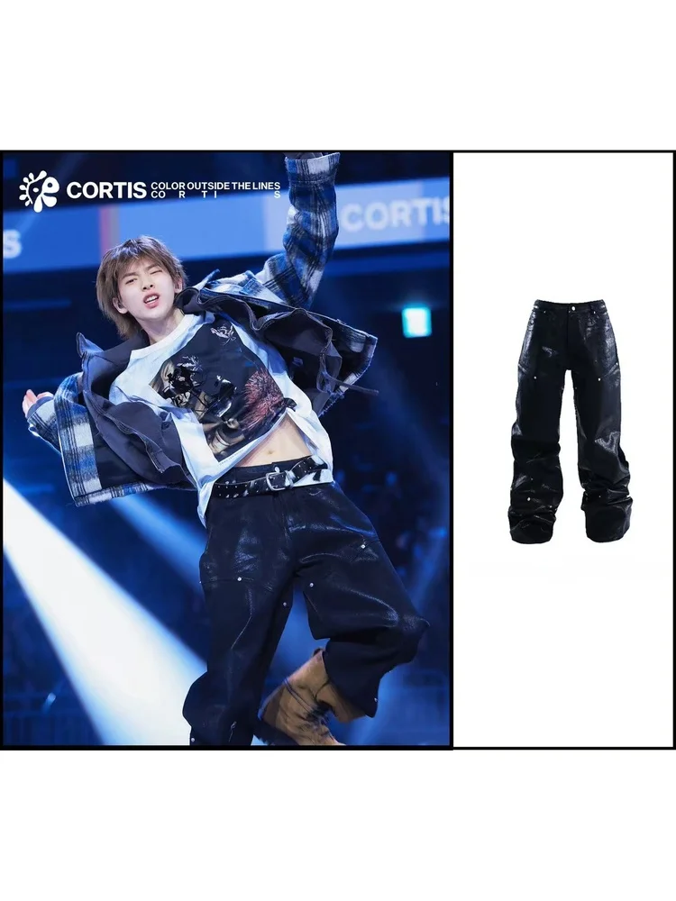 

PCCVISIONAN0N Loose Straight Leg Jeans Cotton Denim Casual Pants for Teens Button Decoration Coat Proced mid Waist Jeans