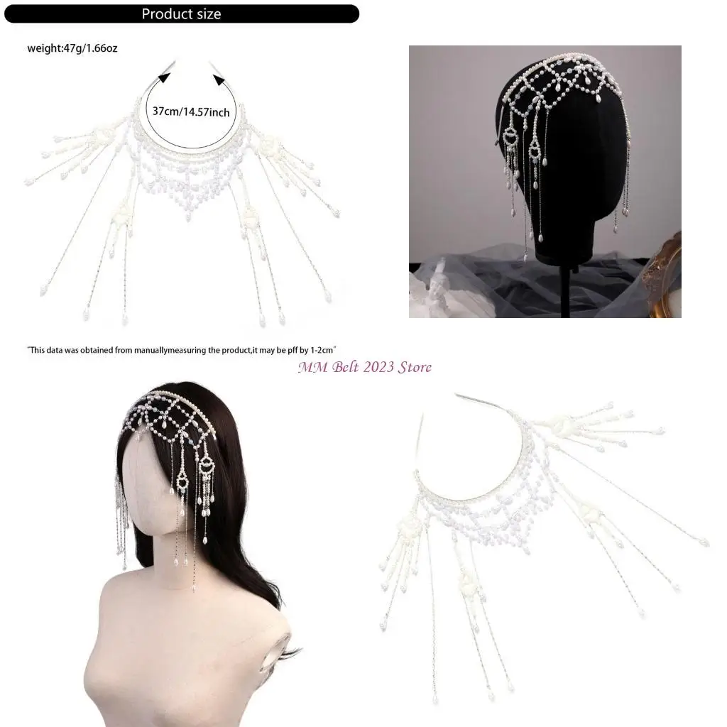 

49ME Fashion Hair Accessory Faux Pearls Wedding Hair Chain Lightweight Headbands Nonslip Design For Brides And Bridesmaids