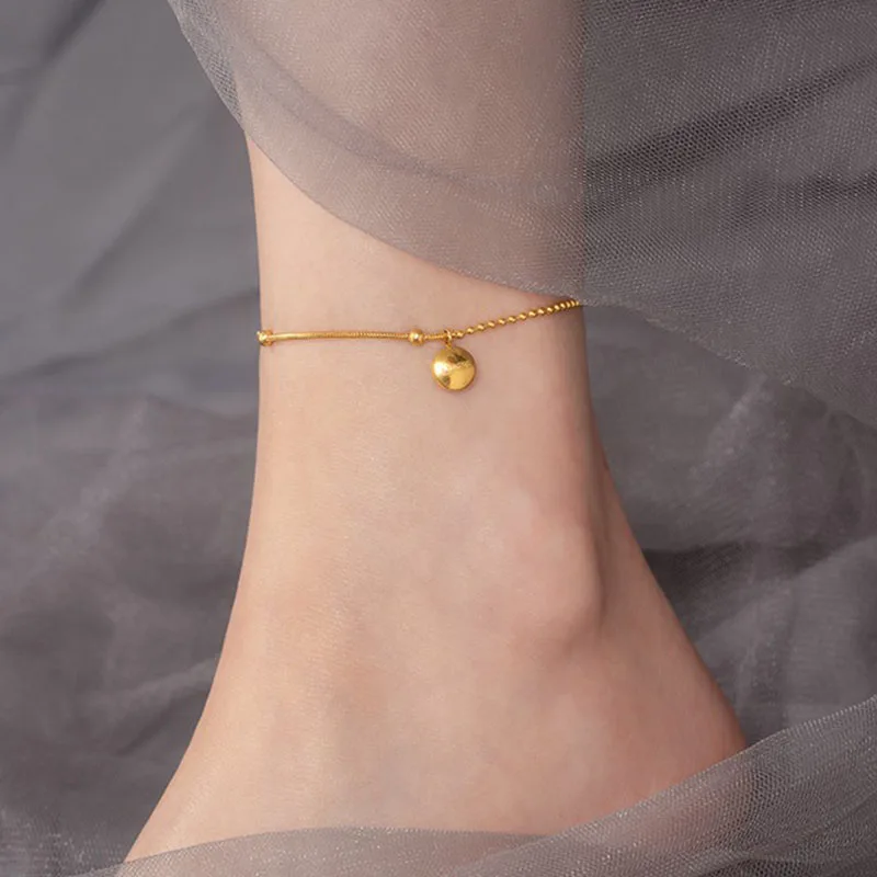 Stainless Steel Gold Plated Non-fading Lucky Golden Beads Chain Anklet Friend Lover Gift Ladies Fashion Accessories Wholesale