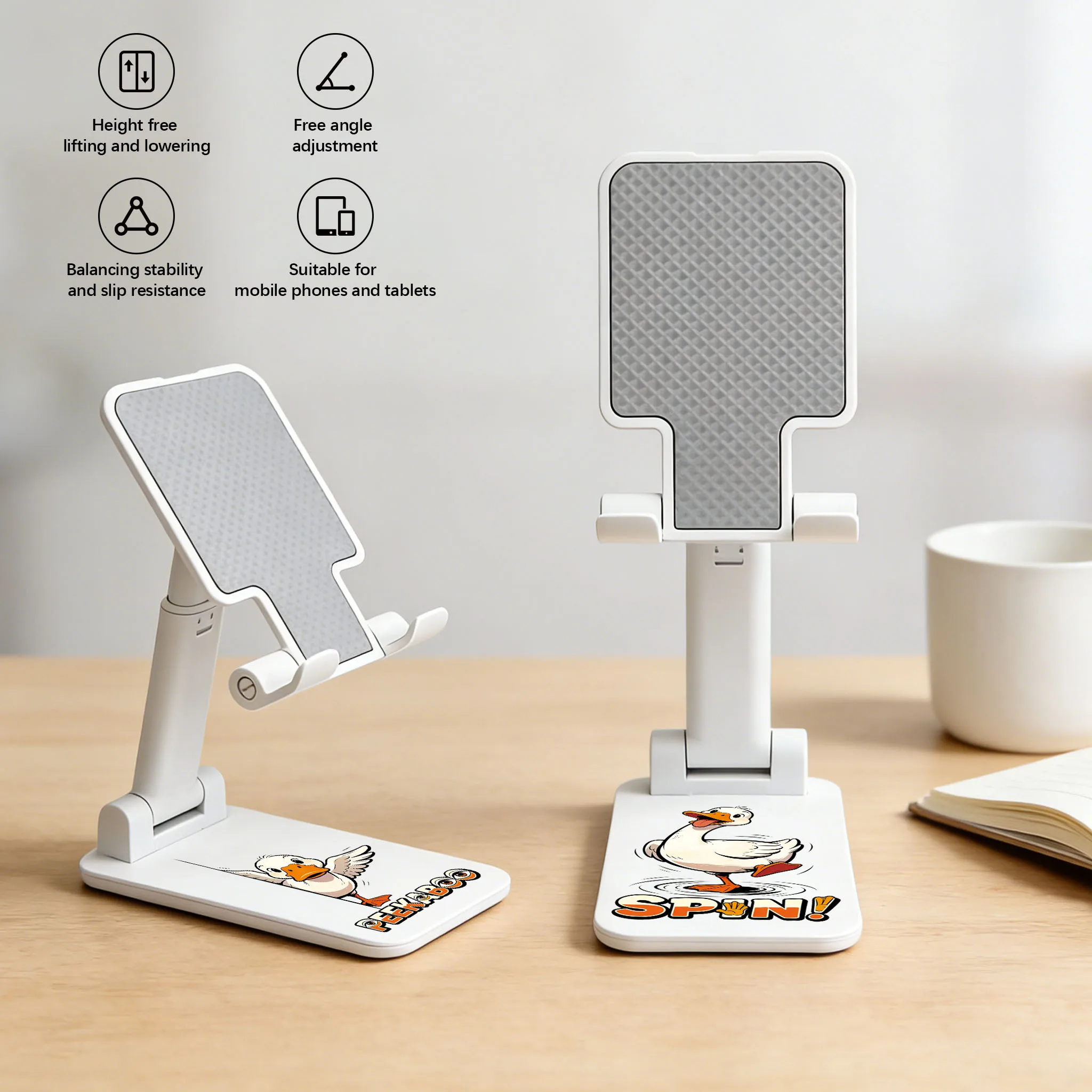 2PCS Funny duck-patterned folding and retractable phone stand, adjustable desktop stand