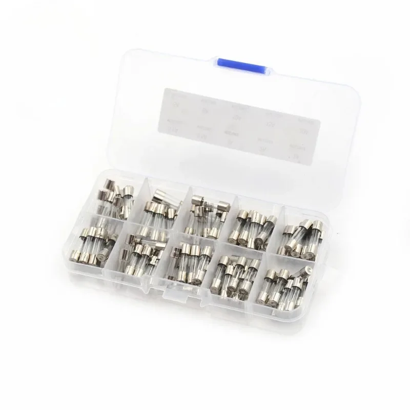 100pcs / Set 10 Values Quick Blow Glass Tube Fuse Assorted Kit DIY Sample 5x20mm 0.2A 0.5A 1A 2A 3A 5A 8A 10A 15A 20A with Box