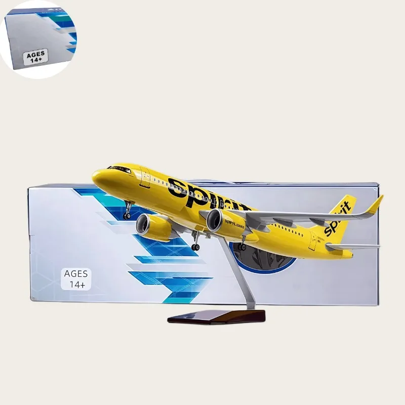 

1/80 Scale 47 cm Spirit Airlines Airbus A320 Neo with Lighting and Wheels Die-cast Resin Aircraft Model Collectible Display Item