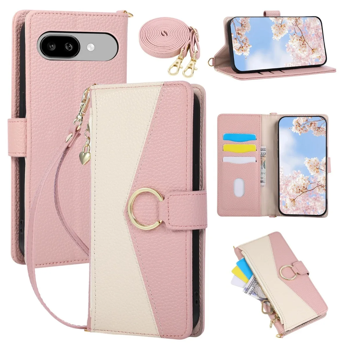 

Zipper Wallet Crossbody Lanyard Phone Case for Google Pixel 10 Pro XL 9A 9 8 8A 7A 7 6A 6 Card Holder Cover With Ring Buckle