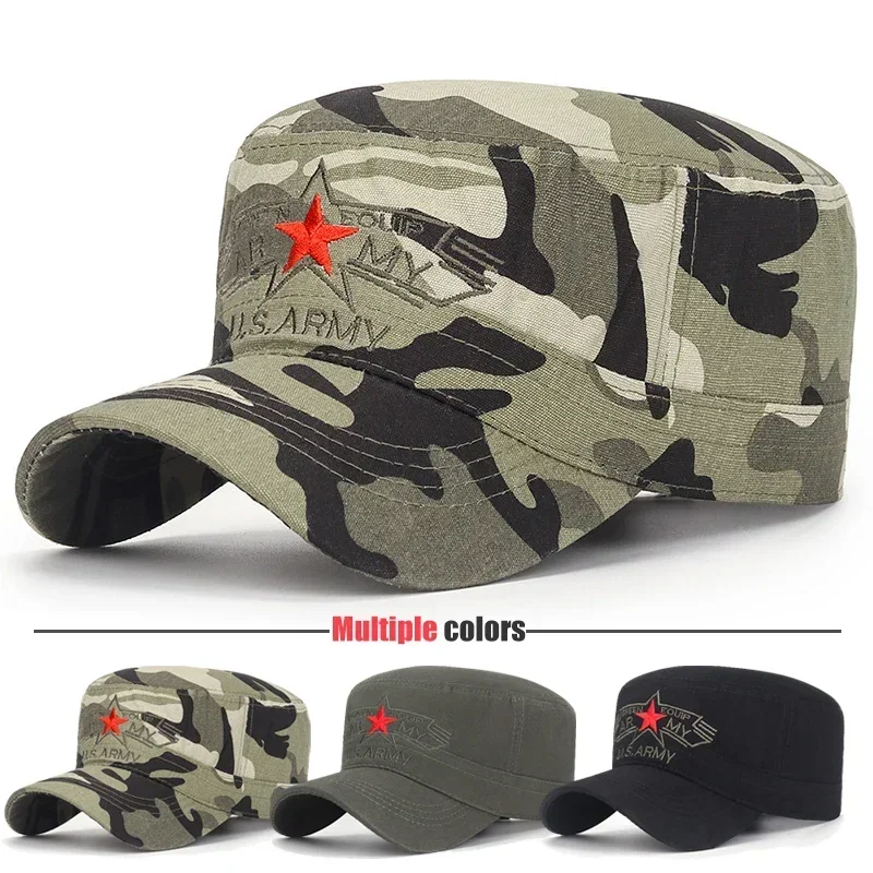 U.S. Army Five-Pointed Star and Letter Embroidery Flat-Top Cap,Military Academy Cadets & Military Enthusiasts Sun Caps,Dad Hat