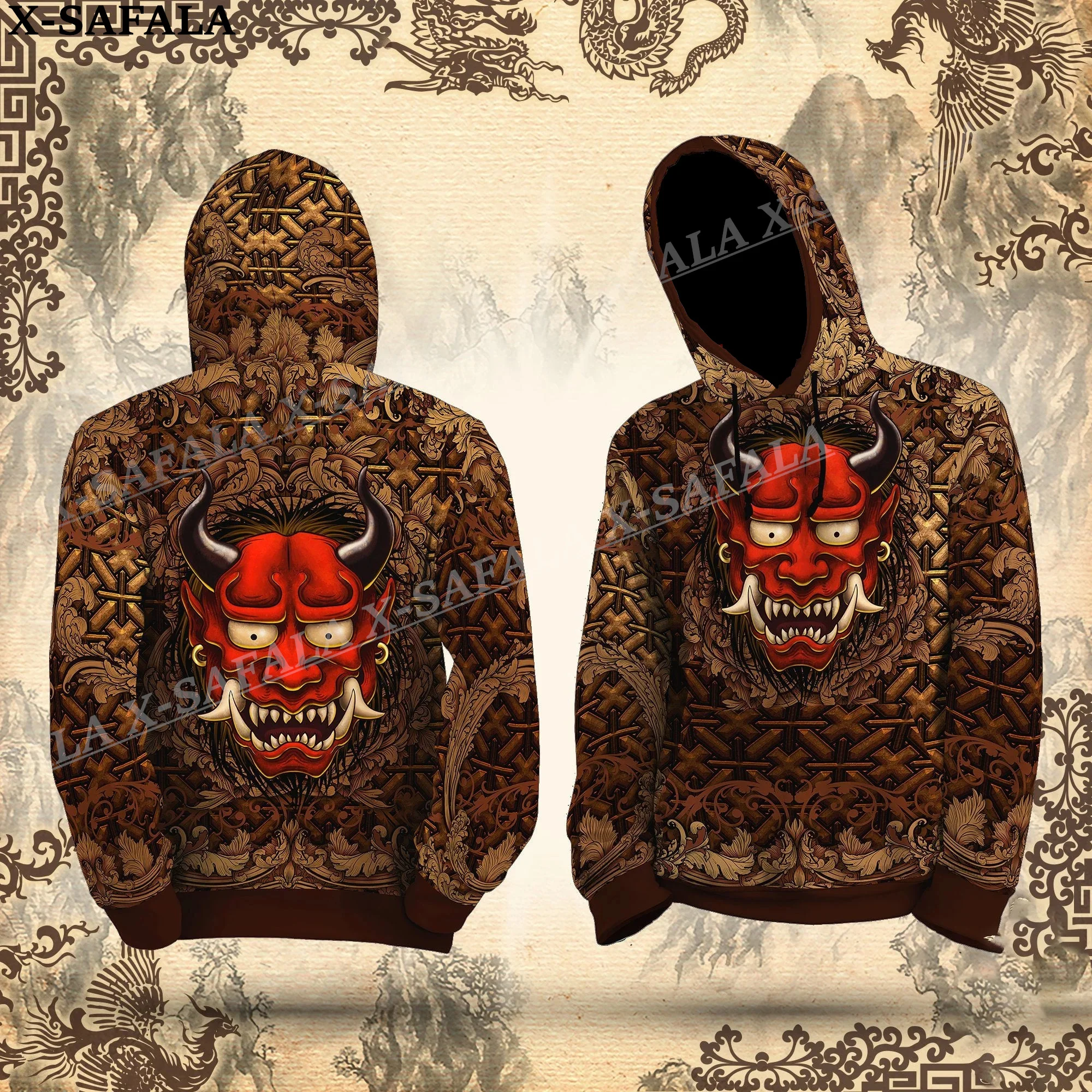 

Oni Japanese Samurai Mask Tattoo 3D Print Zipper Hoodie Man Female Pullover Sweatshirt Hooded Jacket Jersey Coat Tracksuits-2