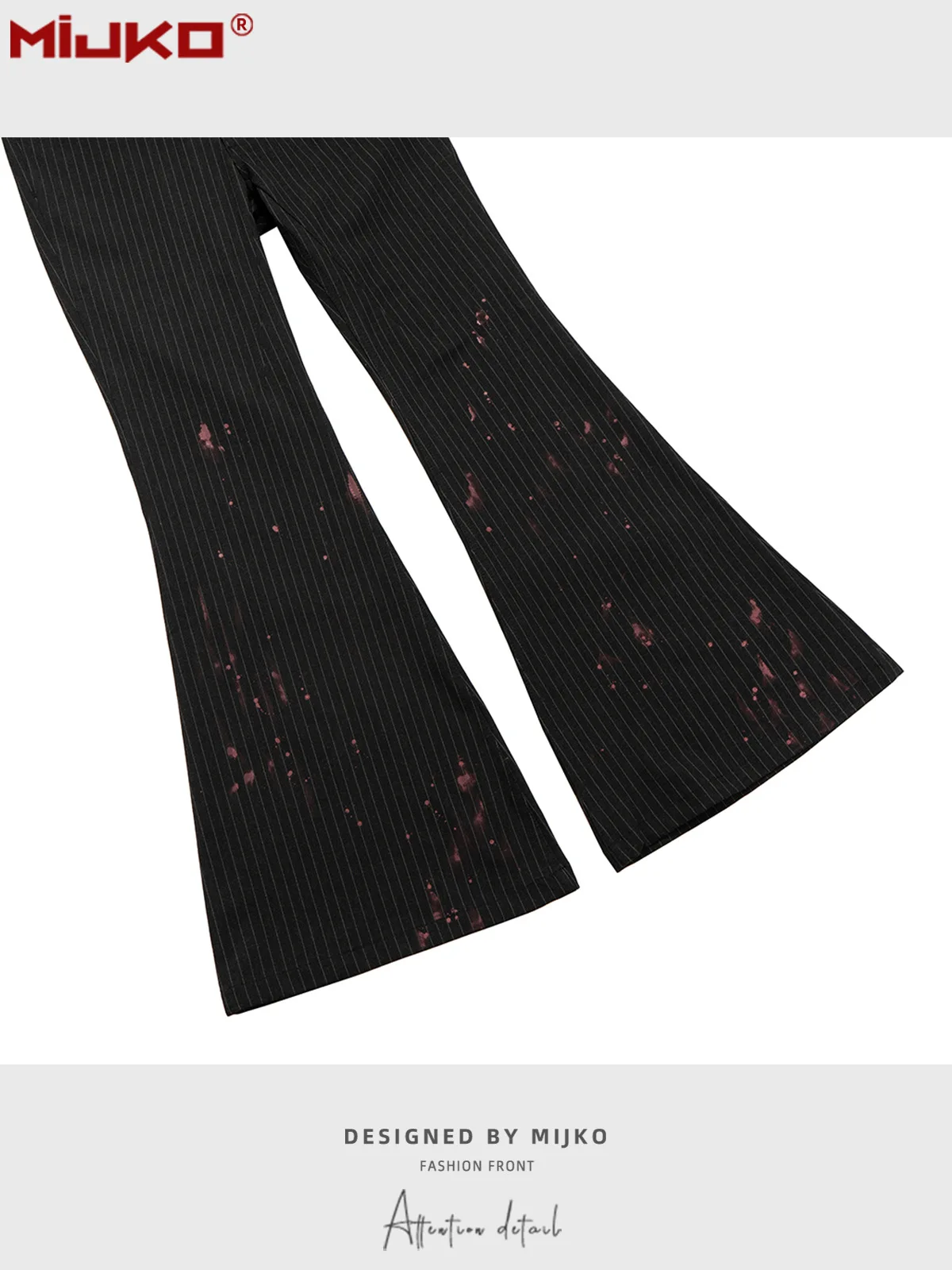 MIJKO 남성과 여성 스트라이프 플레어 바지 패션 긴 바지 혈액 얼룩 잉크 정장 바지