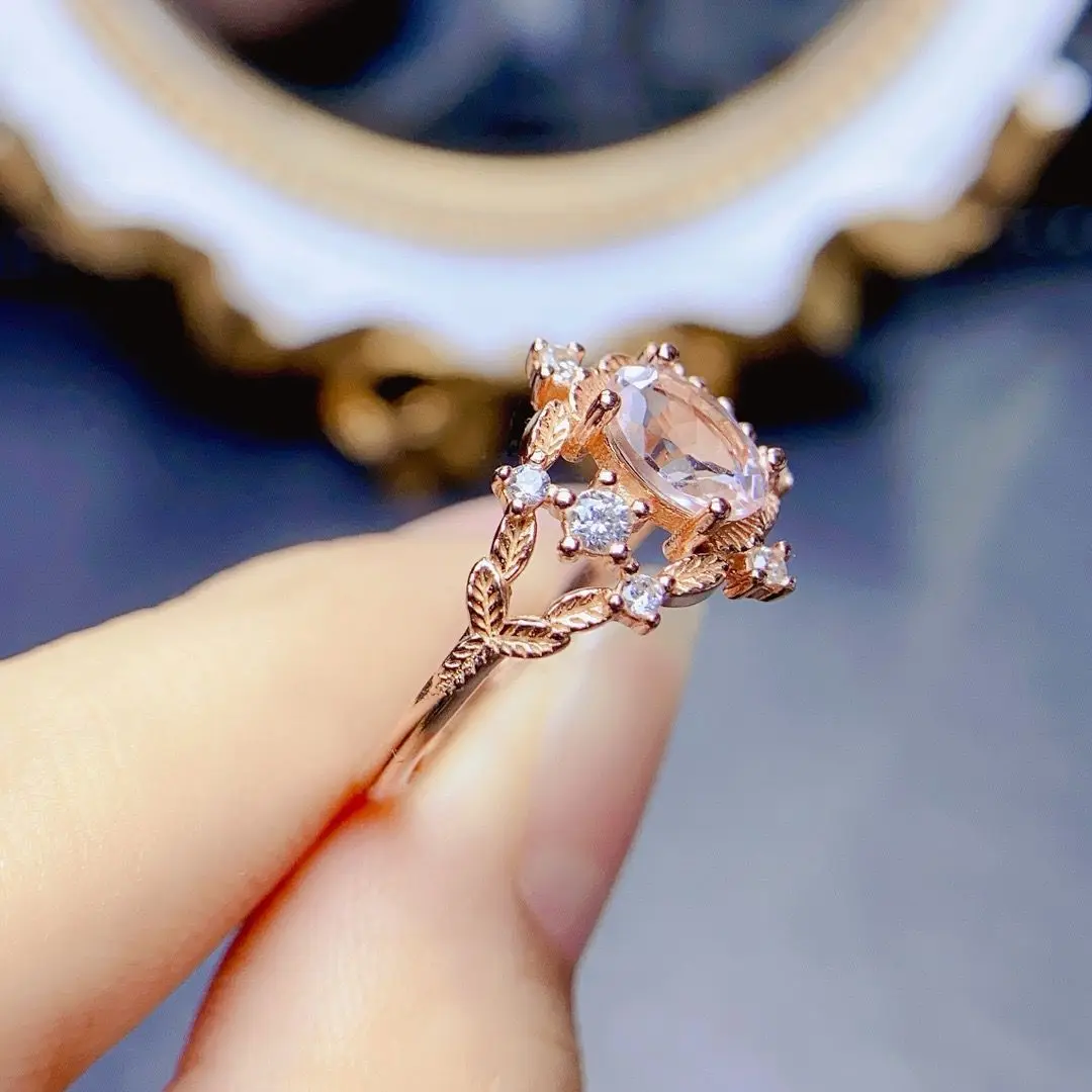 Bestseller ZECAA Morganite Fine Jewelry Woman Morganite Ring With Natural Morganite Gemstone 5 * 7mm Lady Morganite Jewelry Ring