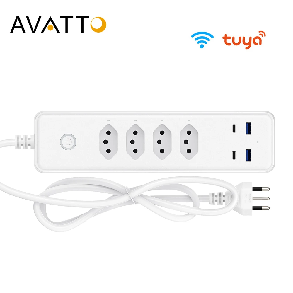 

AVATTO Brazil WiFi Smart Power Strip with 4 Outlets 2*Type-C 2*USB Ports,1.4m Extension Cord Voice works with Alexa, Google Home