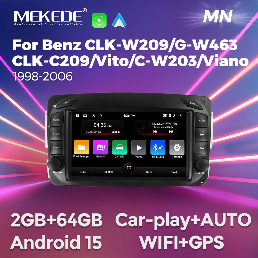 Autoradio Android 15 MEKEDE pour Mercedes Benz CLK W209 C209 W168 W203 W463 Vito Viano 1998-2006 Système audio intelligent central