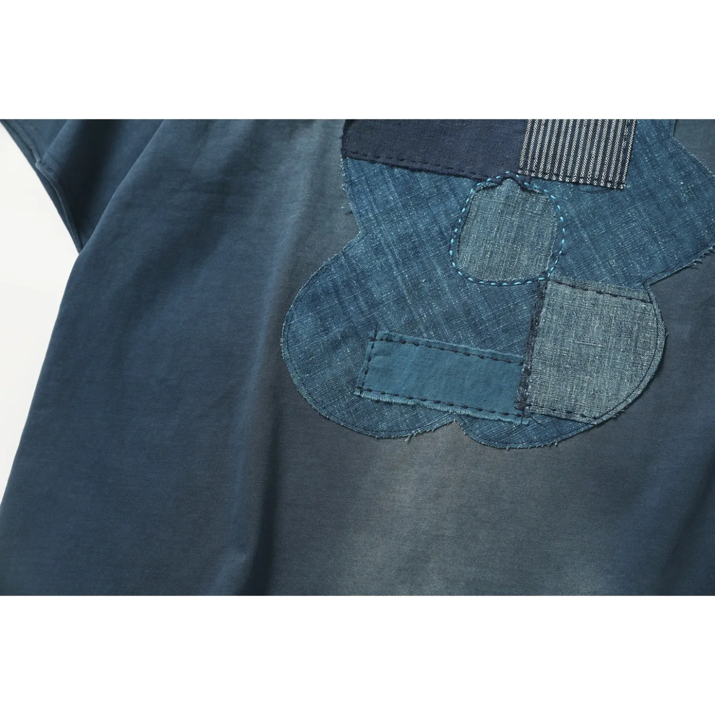 Japanese Retro Blue Dyed Fabric Patchwork Vintage Short Sleeved Summer Original Design Casual T-shirt for Men and Women
