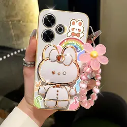 13 4G Rainbow Lucky Rabbit Holder New Plating Phone Case For Xiaomi Redmi 13 13C A3 Turbo3 Shatterproof Soft Back Cover