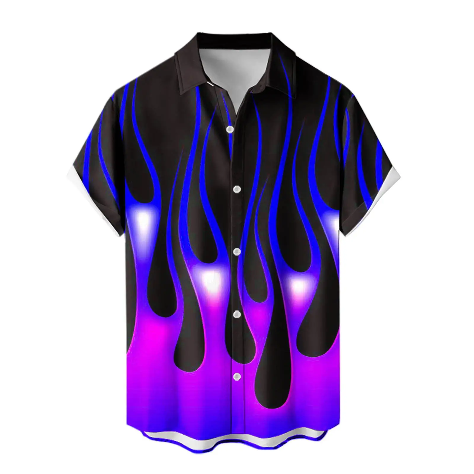 5 color flame 3d digital printing shirt short sleeve shirt men\'s casual loose half sleeve cardigan shirt S-6XL