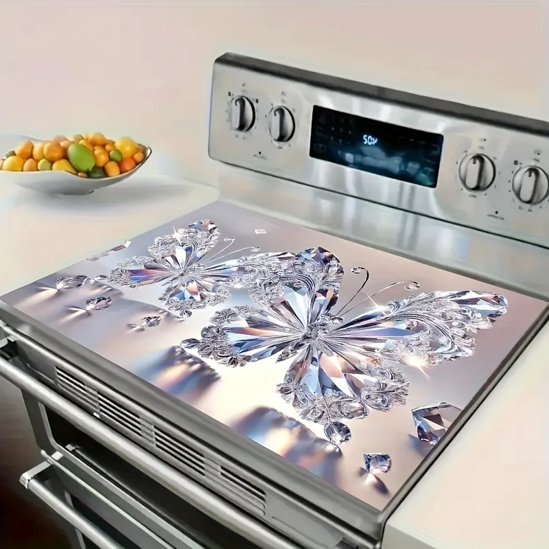 Luxury Crystal Butterfly Stove Top Cover, Non-Slip Heat Resistant Burner Cover, Elegant Diamond Butterfly Stove Protector Mat