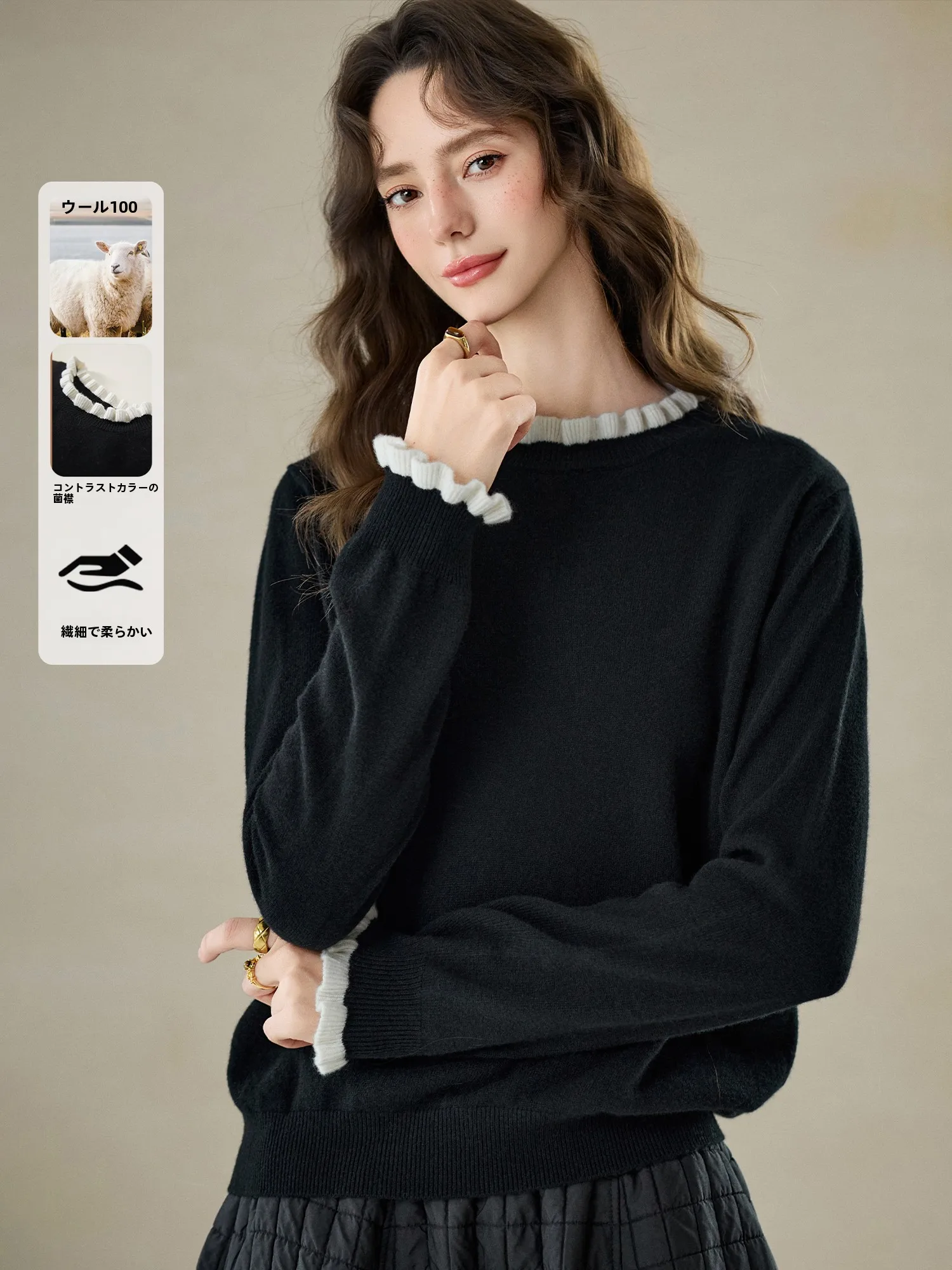 

Ele Pumpkin Valley Knitted Sweater 00% Wool Winter New Slewomen's Loose Fit Long Sve round Ne