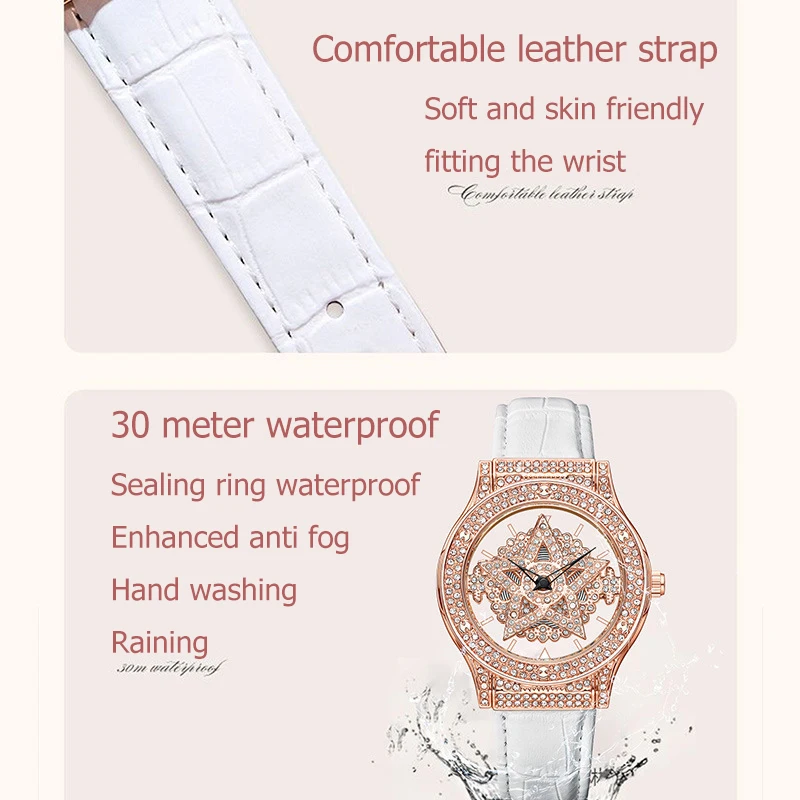 ساعة كوارتز نسائية موضة فاخرة ماركة uالتايلاندية H164 درجة دوران 360 درجة مقاومة للمياه ساعات نسائية جلدية مريحة هدية