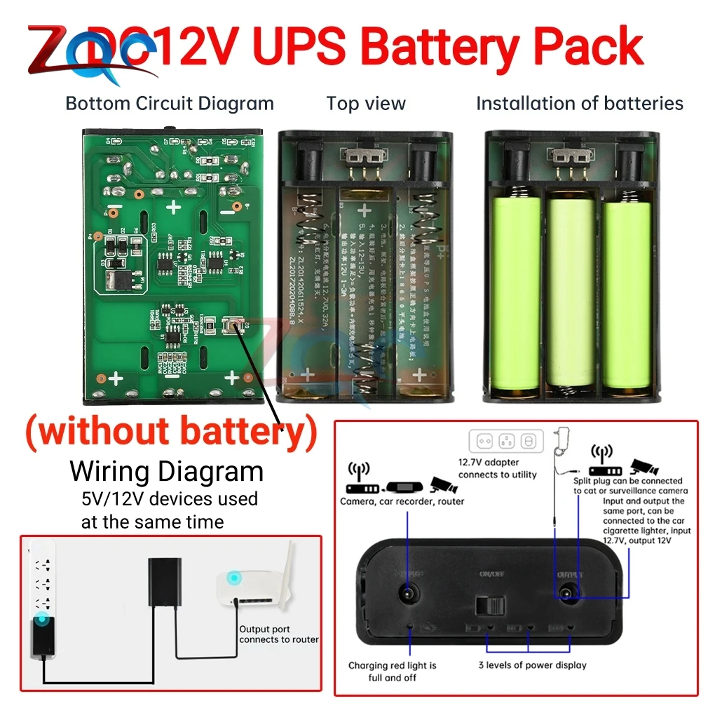 3 18650 Lithium Battery Welding-Free Diy Kit DC Ups Power Supply Box Optical Modem Router Uninterruptible Power Supply 5V 2V