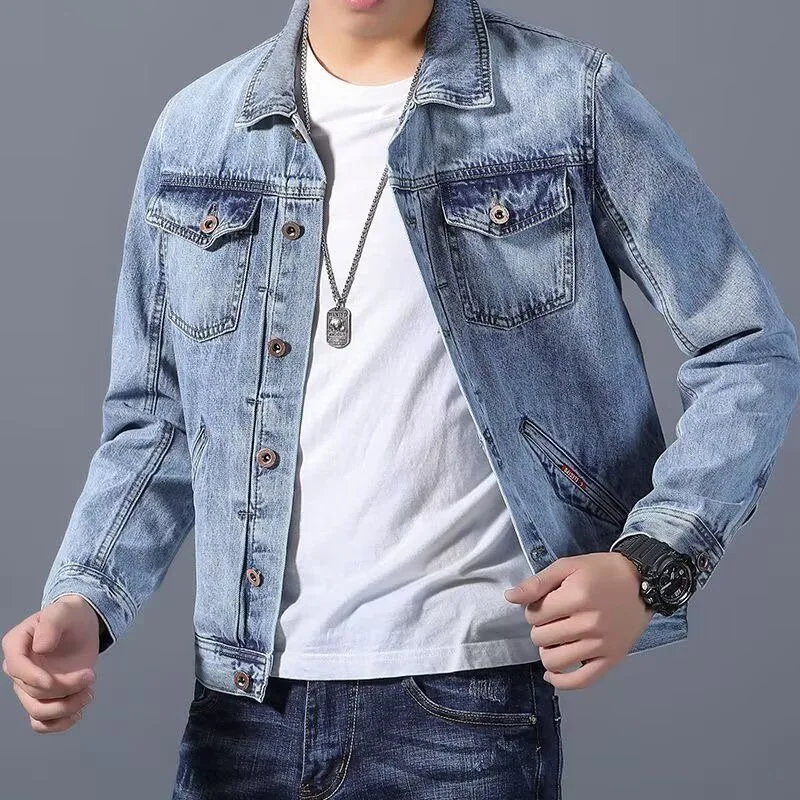 Spring and Autumn Retro Cowboy Jacket, Men's Trendy Brand Handsome Work Jacket, Korean Version, Slim Fit, Casual Outerwear