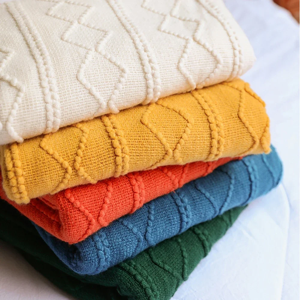 Simple Striped Knitted Blanket Cover Nap Blanket Solid Color Air Conditioning Blanket Multifunctional Blankets Shawl