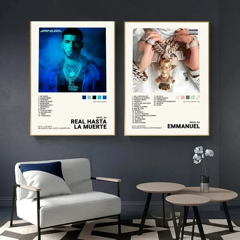 Cubierta de álbum de música Anuel AA Real Hasta la Muerte, impresiones de póster, arte de pared, pintura en lienzo, imagen para habitación, decoración del hogar