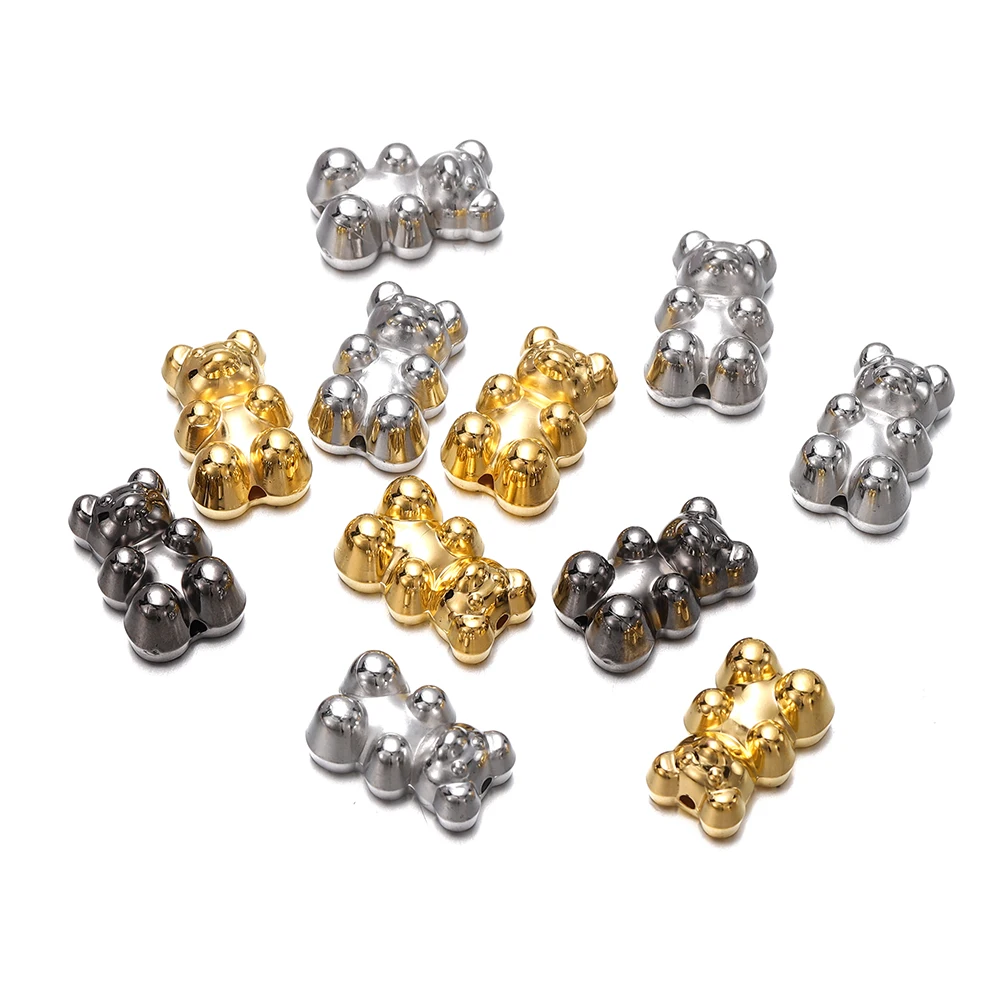 5Pcs/lot Metal Color Cute Bear Acrylic Beads Colorful Spacer Loose Bead for Necklace Bracelet Earrings Jewelry Making Supplies