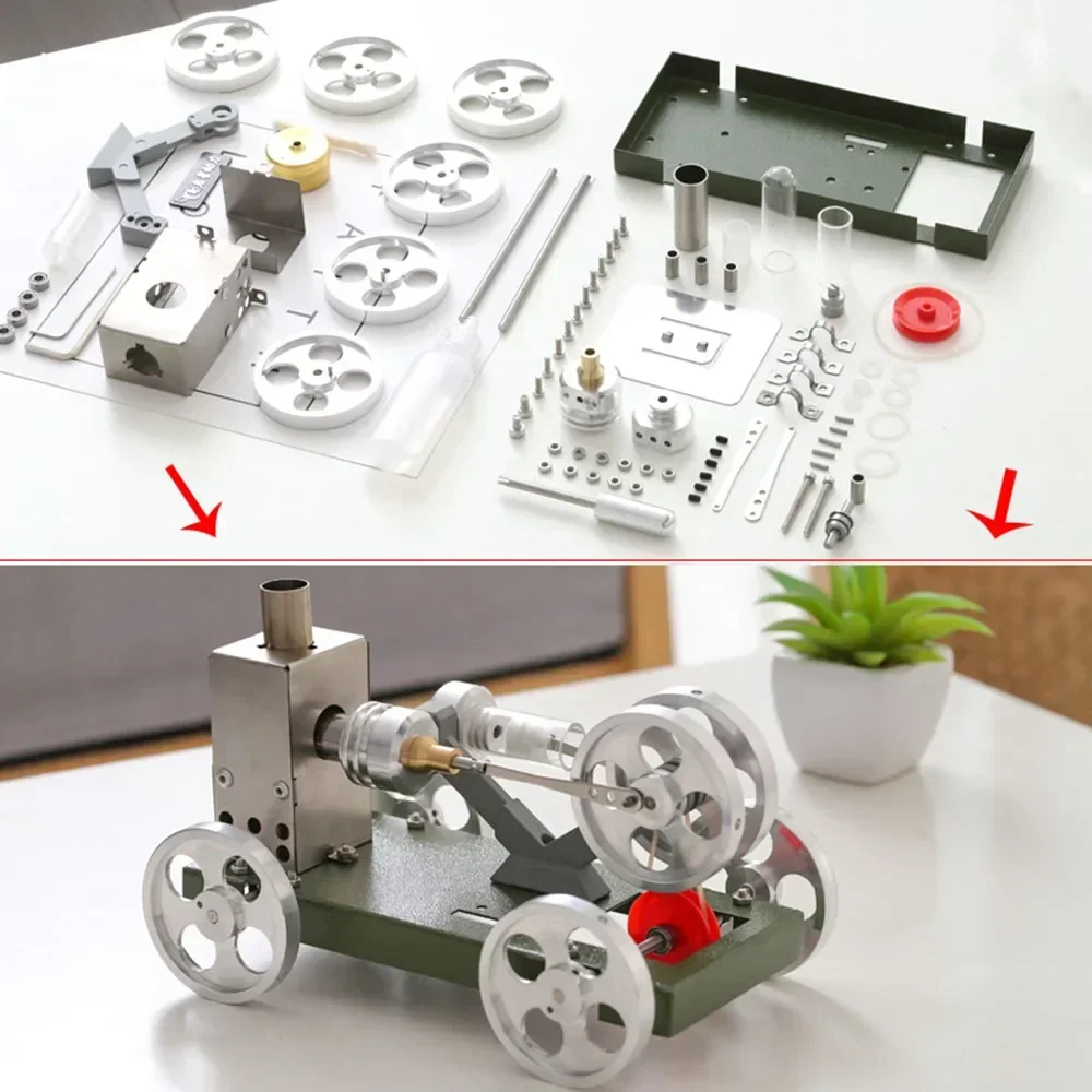 Stirling Engine Full Metal Cart Assembly DIY Model Science Experiment Engine Model Gift