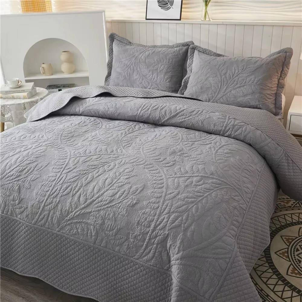 Luxurious Cotton Embroidered Quilt Set 3PCS Bedspread on the Bed Summer Coverlet Queen Size Quilted Comforter Blanket for Bed