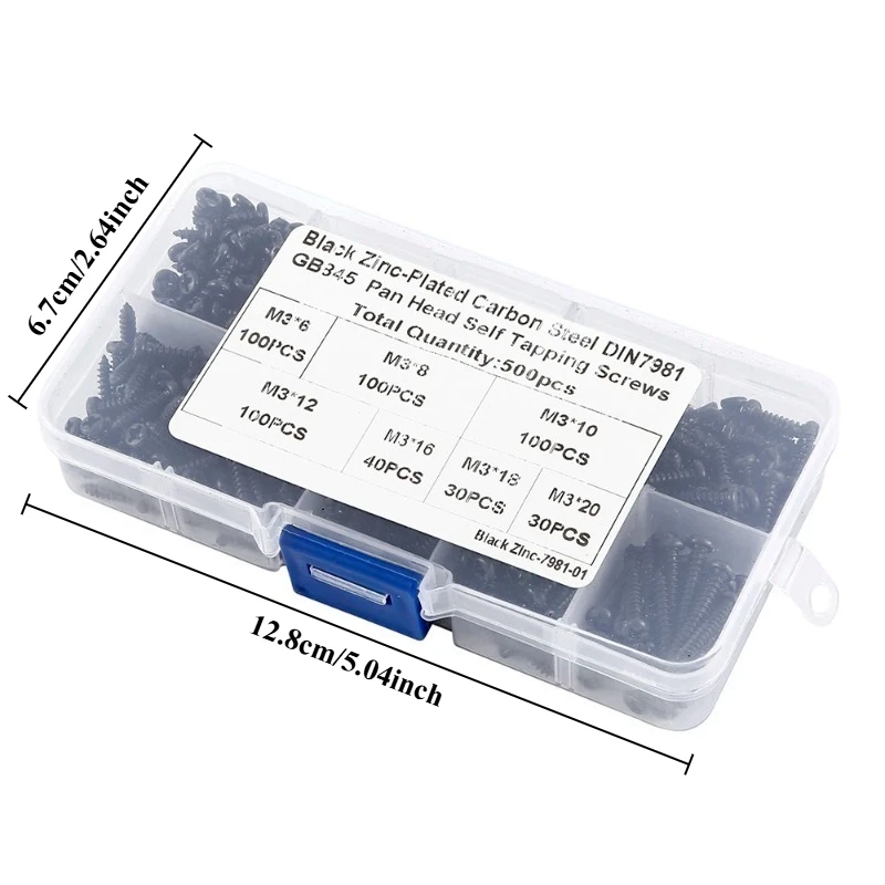 500 قطعة M3 مسامير سوداء مسامير ذاتية عموم رئيس الصليب الذاتي الحفر الخشب المسمار مجموعة متنوعة 6/8/10/12/16/18/20 مللي متر #4