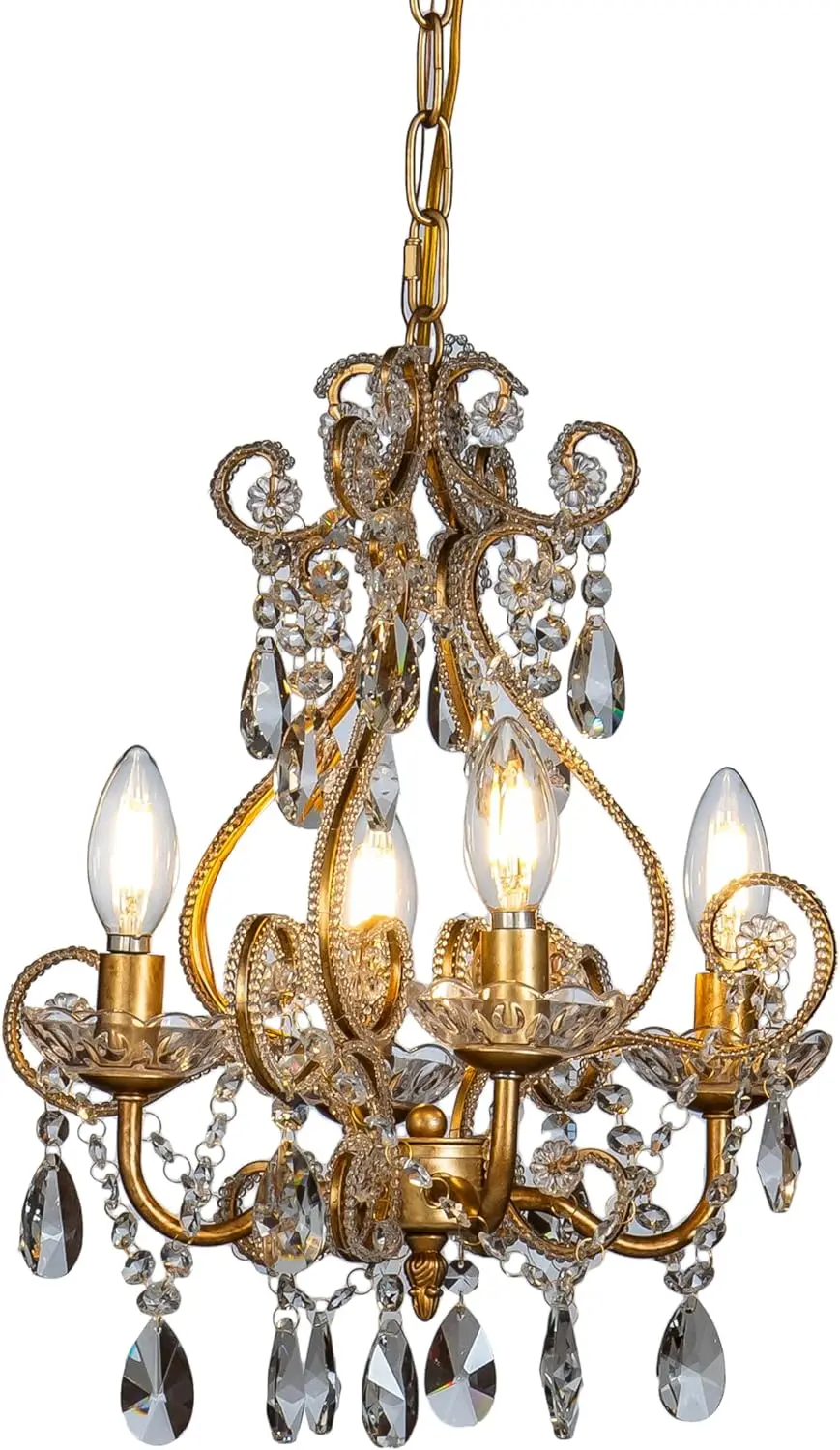 

French Country Chandelier Antique Gold Small Crystal Chandeliers for Dining Room Vintage Swag Lamp Candle Gothic Chandelier