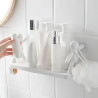 Self-adhesive Bathroom Shampoo Storage Racks Plastic Shelf Storage Organization Shelves Support Holder