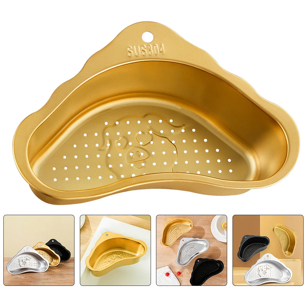

Stainless Steel Sink Corner Col Strainer Triangle Drain Basket Golden Kitchen Filter Vegetable Washing Storage