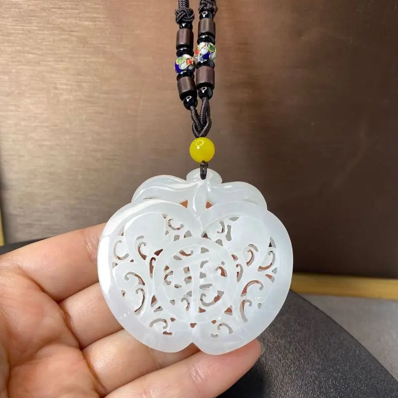 Hotan Peaceful Scented Sachet , Sheep Fat Hollow Pendant, Sweater Chain, White Jade