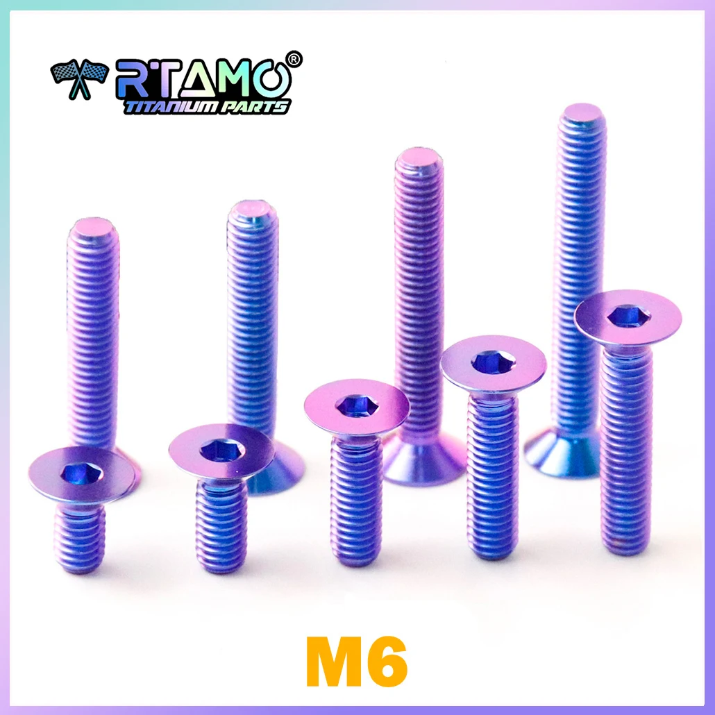 RTAMO Titanium Bolt M6X10/12/15/20/25/30/35/40/45/50mm Countersunk Hex Head TC4 Ti Alloy Screw Bike Motorcycle Adapter Fastener
