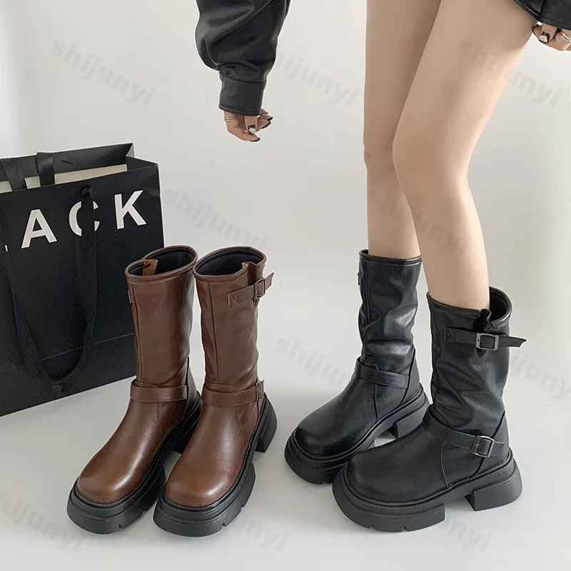 

Women's Ankle Boots 2025 Autumn Fashion Outdoor Buckle Short Boots British Thick Sole Retro Anti Slip Casual Shoes Botas Mujer