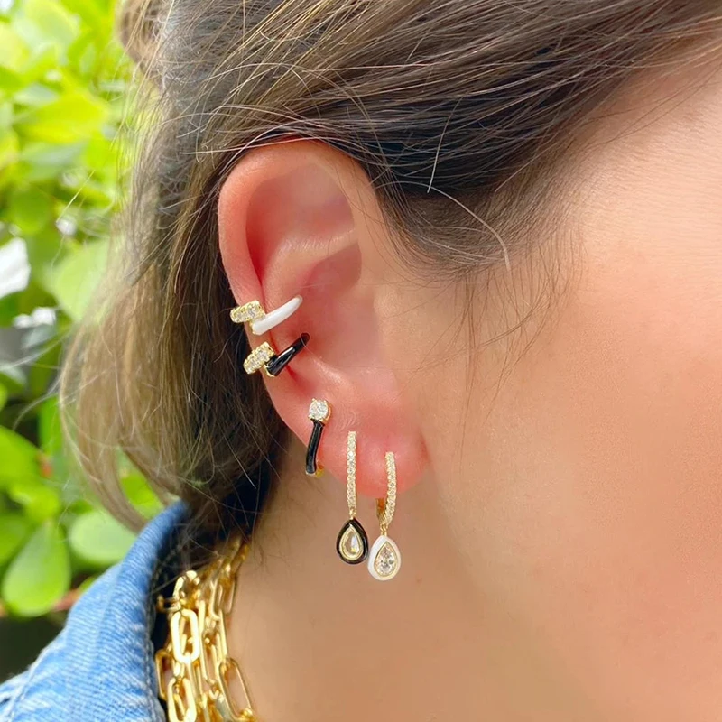 925 Sterling Silver Ear Needle Bohemia White Enamel Hoop Earrings For Women Heart Pendant Earrings Fashion Party Jewelry Gifts