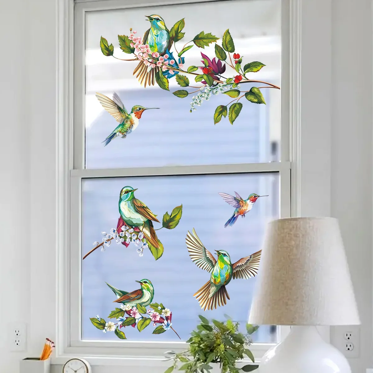1Pc Watercolor Simulation Bird Branches Window Stickers Removable for Bedroom Living Room Decor Foyer Home Decoration Wall Decal view 4