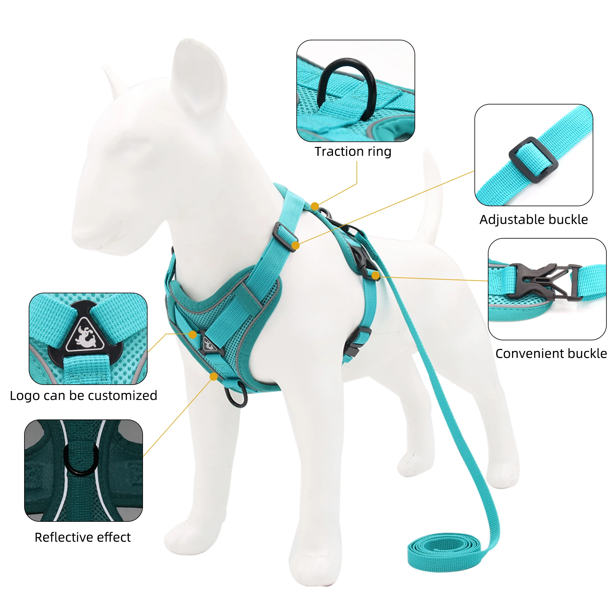 No-Pull Dog Harness and Leash Set for Small Medium Dogs Breathable Reflective Puppy Chest Strap with 1.5M Rope Pug Pet Supplies