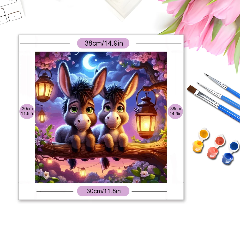 Evershine Digital Oil Painting Donkey Animal Colorful Canvas Drawing By Numbers Set Moon Picture For Living Room Home Decoration