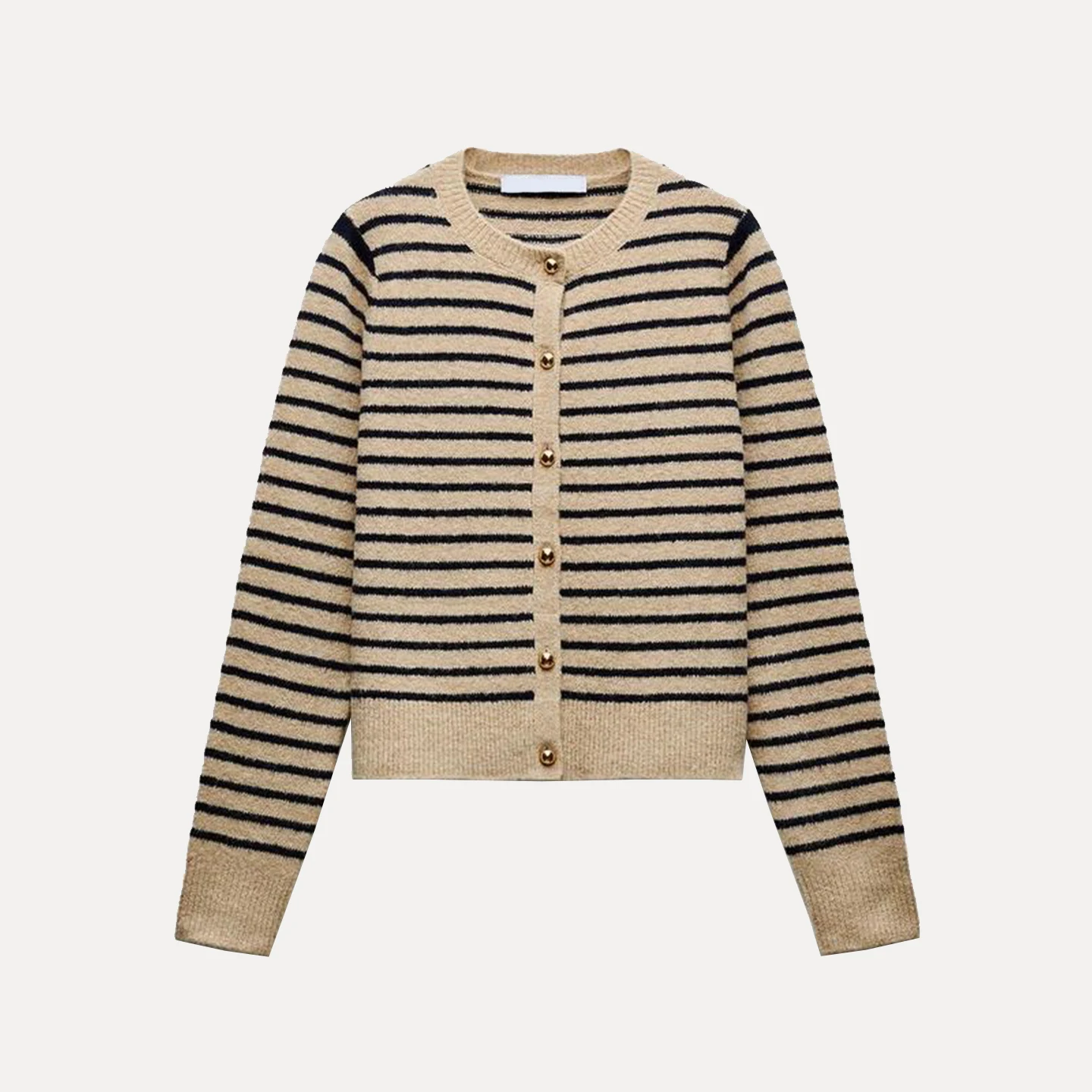 Kardigan Rajut Wanita Motif Cetak Bulat Kerah Bulat Desain Garis-garis Lengan Panjang Gaya Eropa Musim Gugur Produk Baru Merek Z