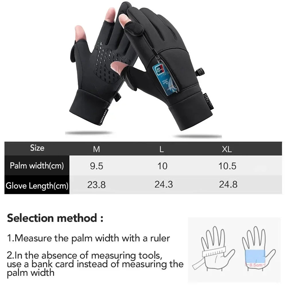 New 1 Pair Outdoor Sports Gloves Waterproof Windproof Padded Warm Two-Finger Touch Screen Gloves for Riding Fishing Running